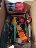 Box of Toy Trains Cars, Accessories