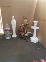 3pc Religious Statues and Candle Holder