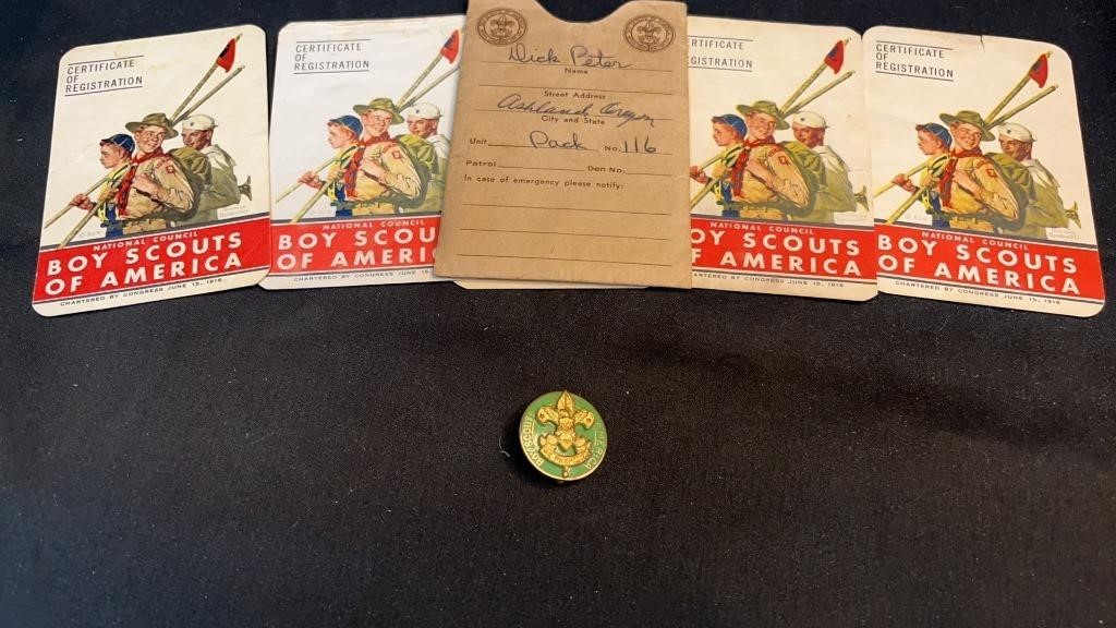 Vintage Boy Scouts of America Pin with Paperwork