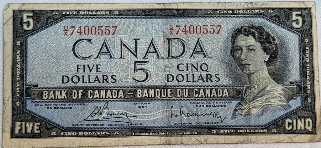 1954 $5 CAD BANK NOTE