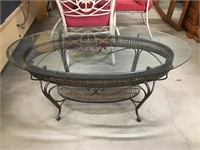 Metal and Wicker Glasstop Coffee Table
