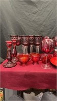 Large lot of red Glasses, Plates and more