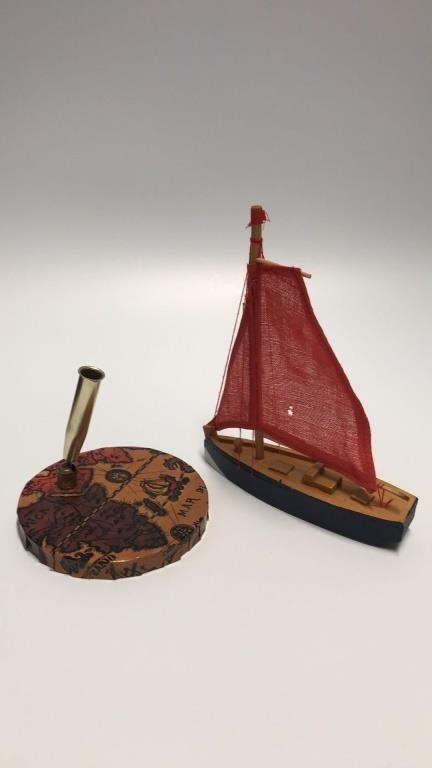 Vintage Japan Pen Holder & Taiwan Boat desk decor