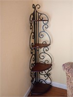 Decorative Foldable metal and wood corner shelf.