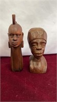 Lot of 2 Hand Carved African Tribal Head Statues