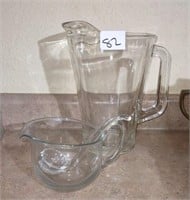 Vtg glass pitcher, serving bowl with glass ladle
