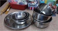Large group of stainless mixing bowls, assorted