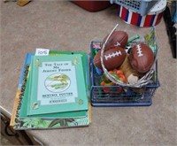 Group of small toys and kids books including a