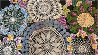Lot of Assorted Colorful Floral Doilies