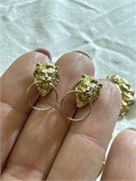 14K Gold Lion Earrings 3.5g and Group of