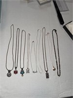 Group of Costume Necklaces mostly silver toned