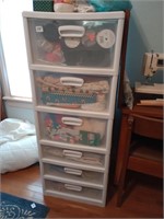 6 drawer storage bin full of fabric and crafting