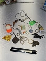 Group of Novelty Key chains incl a Bible, fish,