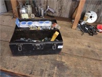 Vtg toolbox with contents including faucets,