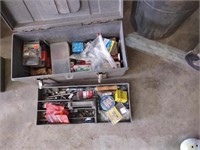 Toolbox with assortment of nails, hardware and