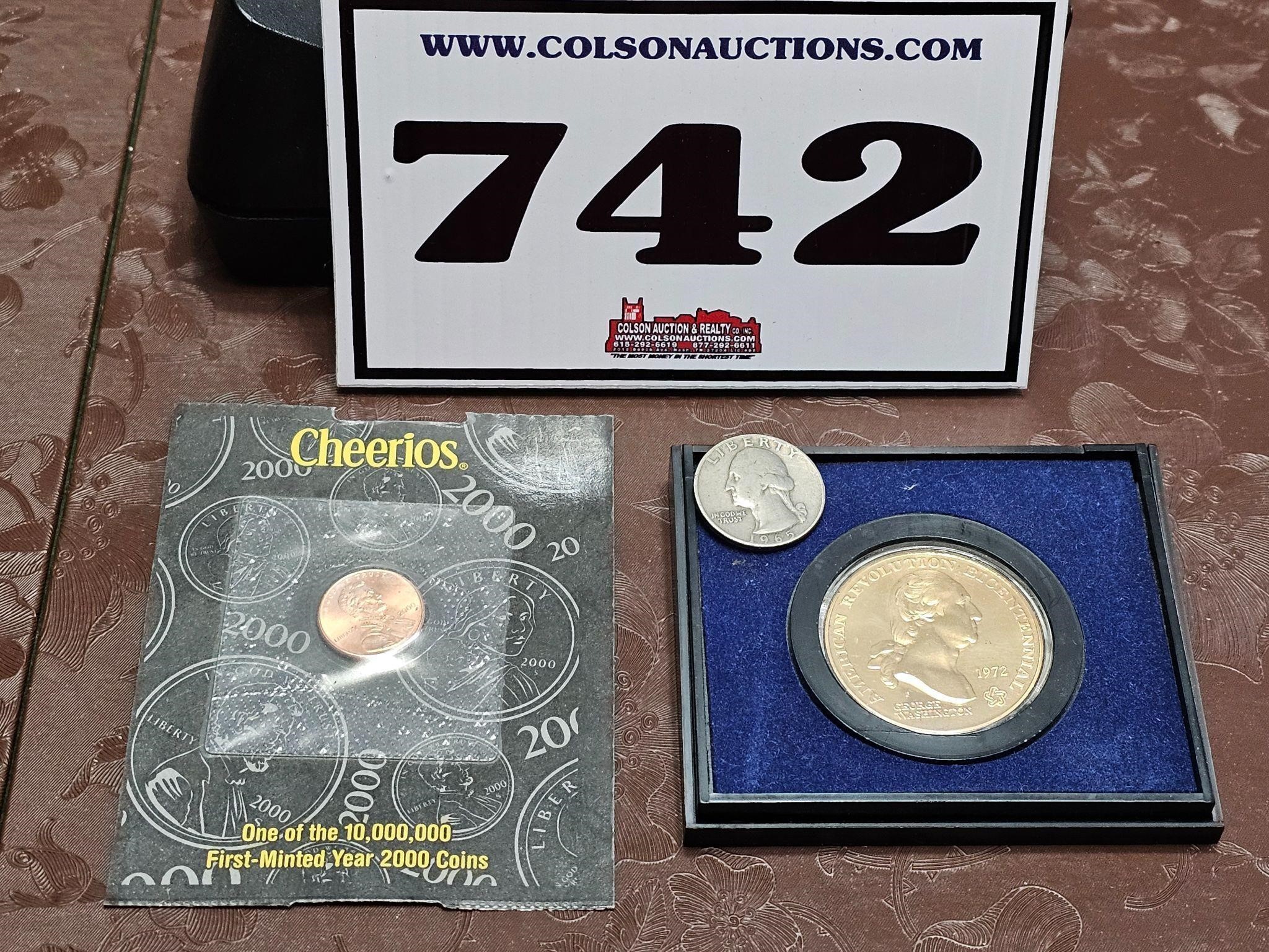 1965 quarter, 72 Commemorative, & Cheerios penny