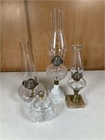 Oil lamps & glass dish with lid