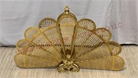 Vintage Brass Peacock Folding Fan Fireplace Screen