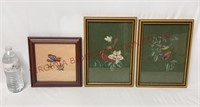 Vintage Framed Bird & Butterfly Needlepoint - 3