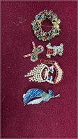Lot of 5 Christmas Broach Pins