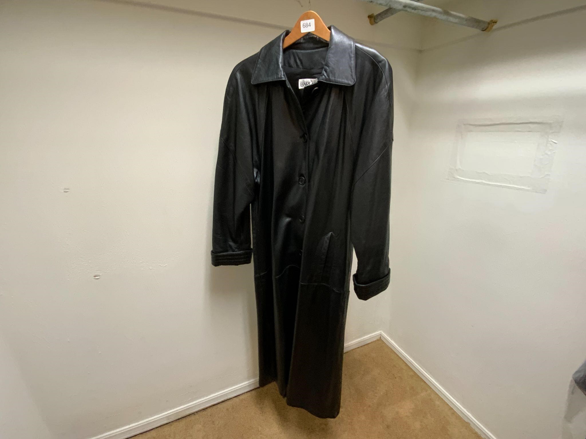 Ladies Harlan Black Full Length Leather Coat M