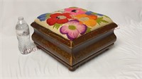 Vintage Floral Needlepoint & Wood Footstool