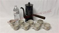 USN Side Handle Coffee Pot & Dept of Navy Cups