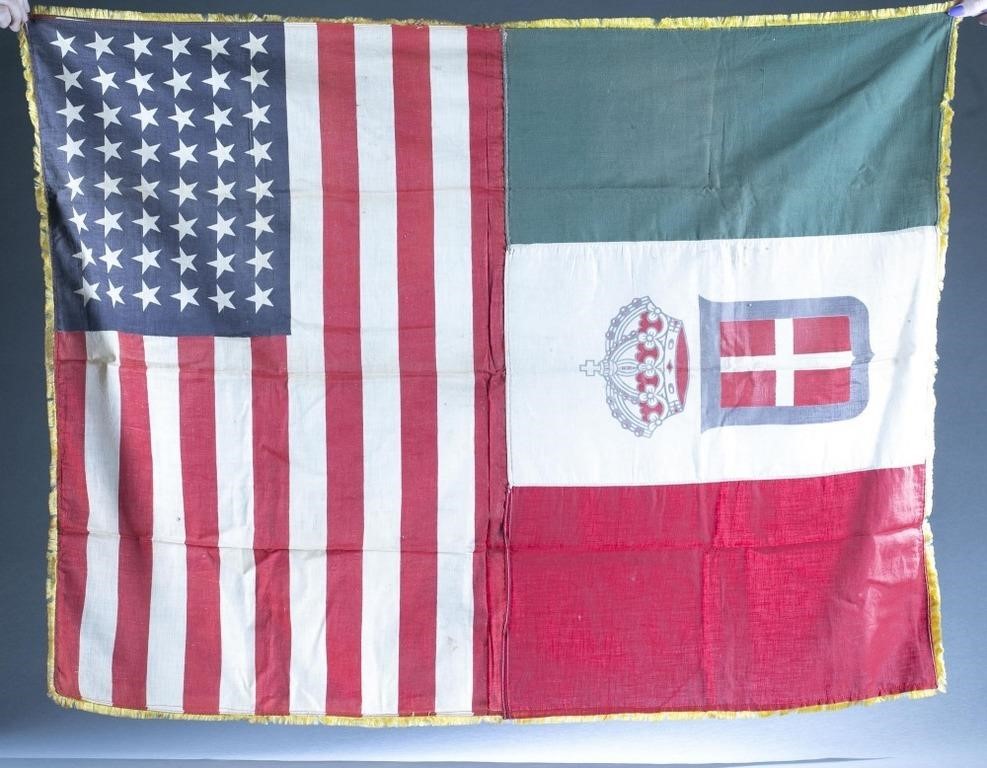 Interwar U.S. and Italy friendship linen flag