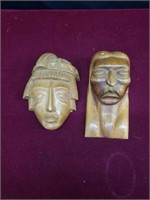 Lot of Two Hand Carved Wooden Faces