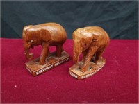 Lot of 2 Vintage Hand Carved Wooden Elephants