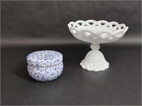 Milk Glass Candy Dish and Pioneer Woman Candle