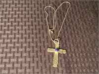 Sterling Silver Cross Necklace w/Lapis
