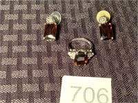 Sterling Silver Smokey Topaz Ring & Earrings