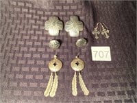 4 Pair Sterling Silver Pierced Earrings
