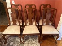 6 Vintage Queen Anne Style Wooden Dining Chairs