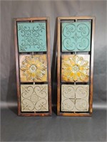 Two Blue, Gold, and Brown Metal Wall Art