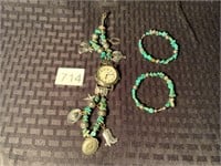 DeJuno Turquoise Charm Bracelet Watch+