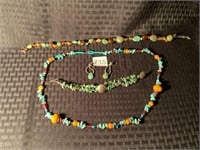 Turquoise & Stone Necklace Earrings & Bracelet