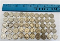 (50) 1940s/50s Roosevelt Silver Dimes