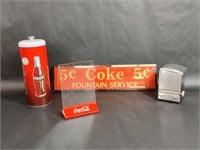 Coca-Cola Straw & Toothpick Holders, Sign & Frame
