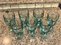 7 Aqua Blue Stemmed Glass Goblets