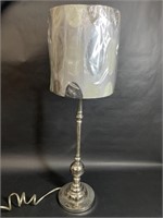 Silver Colored Metal Lamp with Gray Shade
