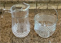 Vintage Cut Glass Pitcher and Ice Bucket