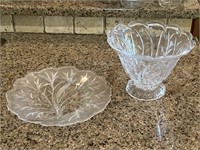 2 Branch Theme Glass Pieces - 10" Tray & 7" Vase