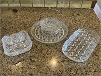 4 Cut Glass Pieces - 3 Trays & 1 Small Dish w/