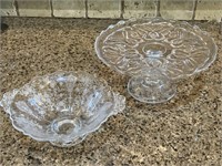 Glass Cake Pedestal 5" Tall and Frosted Glass Bowl