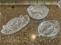Beautiful Medium Cut Glass Bowl and Two Trays