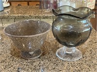 Decorative 11" Stemmed Glass Piece & 7" Bowl