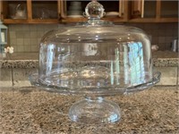 Beautiful 13" Large Glass Cake Stand Roses Design