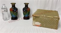 Vintage Cloisonne Enamel & Brass 7" Vases - Pair